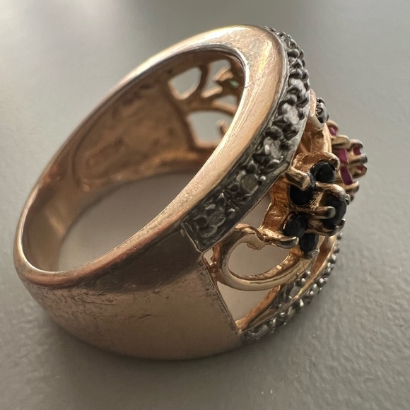 Vintage 925 Sterling Silver Gold Plated Flower Vine Ring - Picture 3 of 9